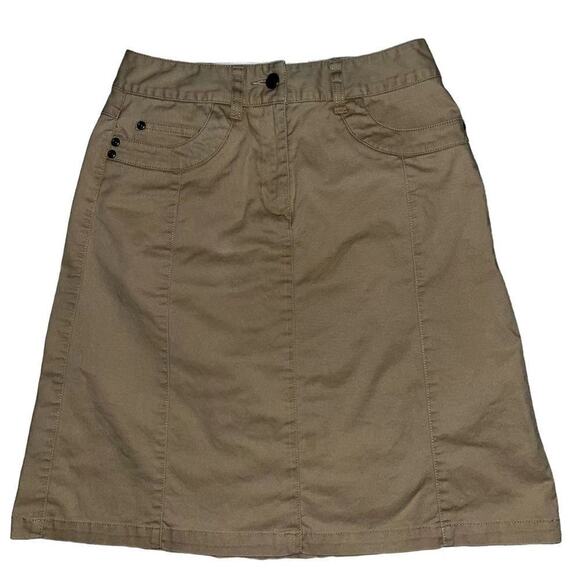 Talbots petites stretch khaki flat fronted tan skirt 2 - Picture 1 of 5